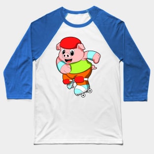 Pig at Inline skating with Inline skates & Helmet Baseball T-Shirt